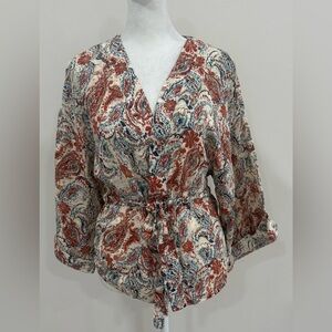 Cuesta Blanca 3/4 Sleeve Floral Print Kimono Blouse Size 44/46 L NWT